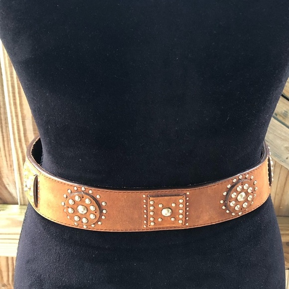 Brighton Brown Leather Silver Studded Geometric Belt Size S 28 main image 7
